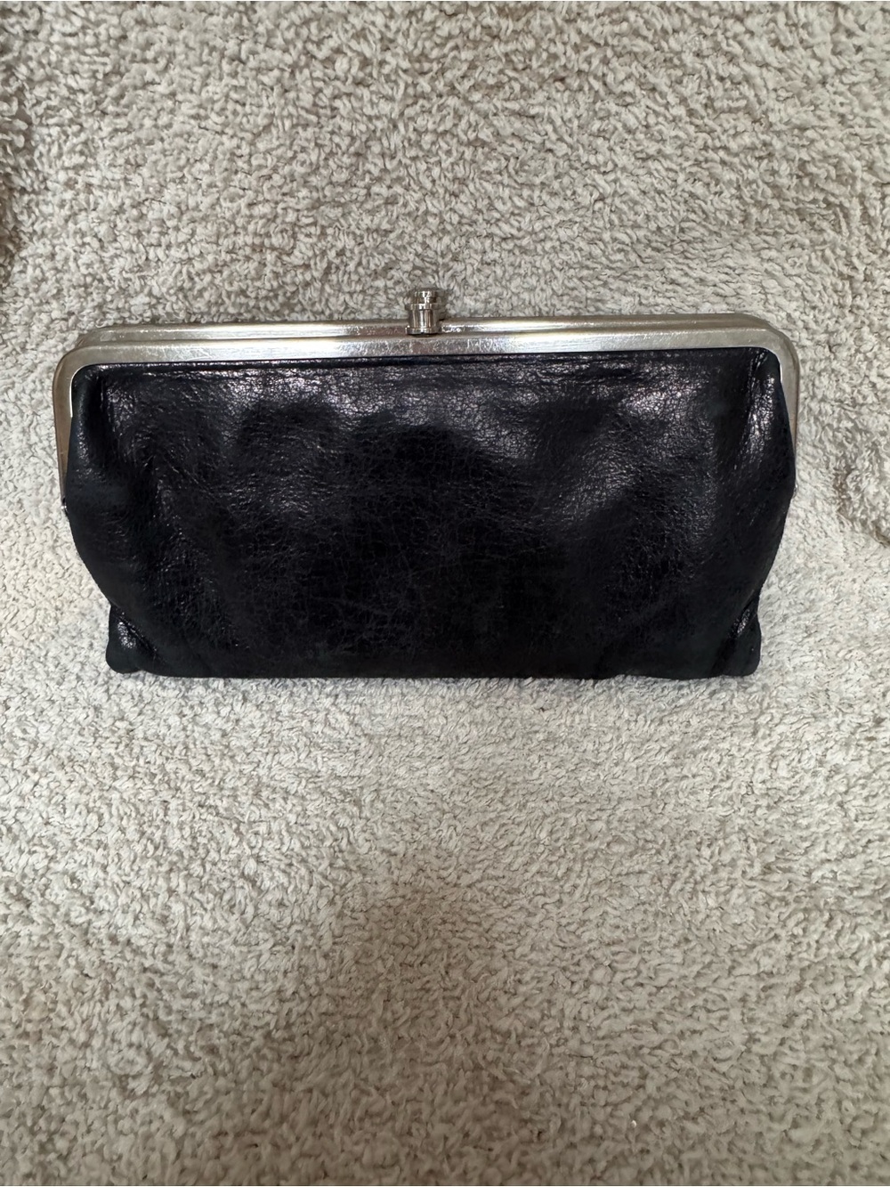 HOBO Navy Leather Frame Wallet with Silver Trim